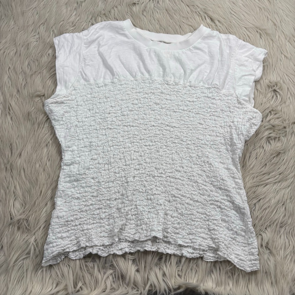 Maeve Women's L White Ruched Smocked Muscle Tee Dopamine